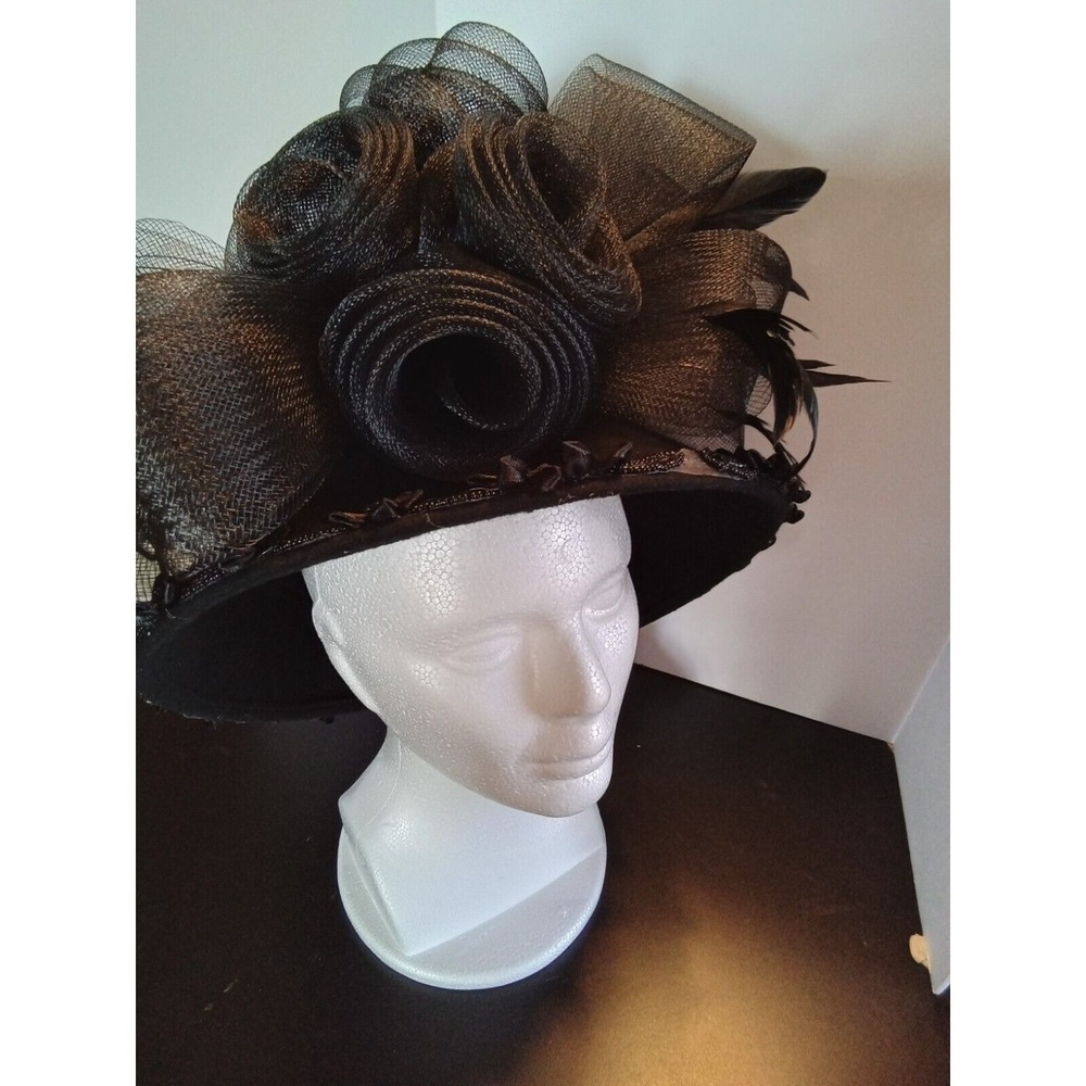 Vintage Wedding/Formal Ladies Hat Black With Flower, Sequins, and Feather Trim